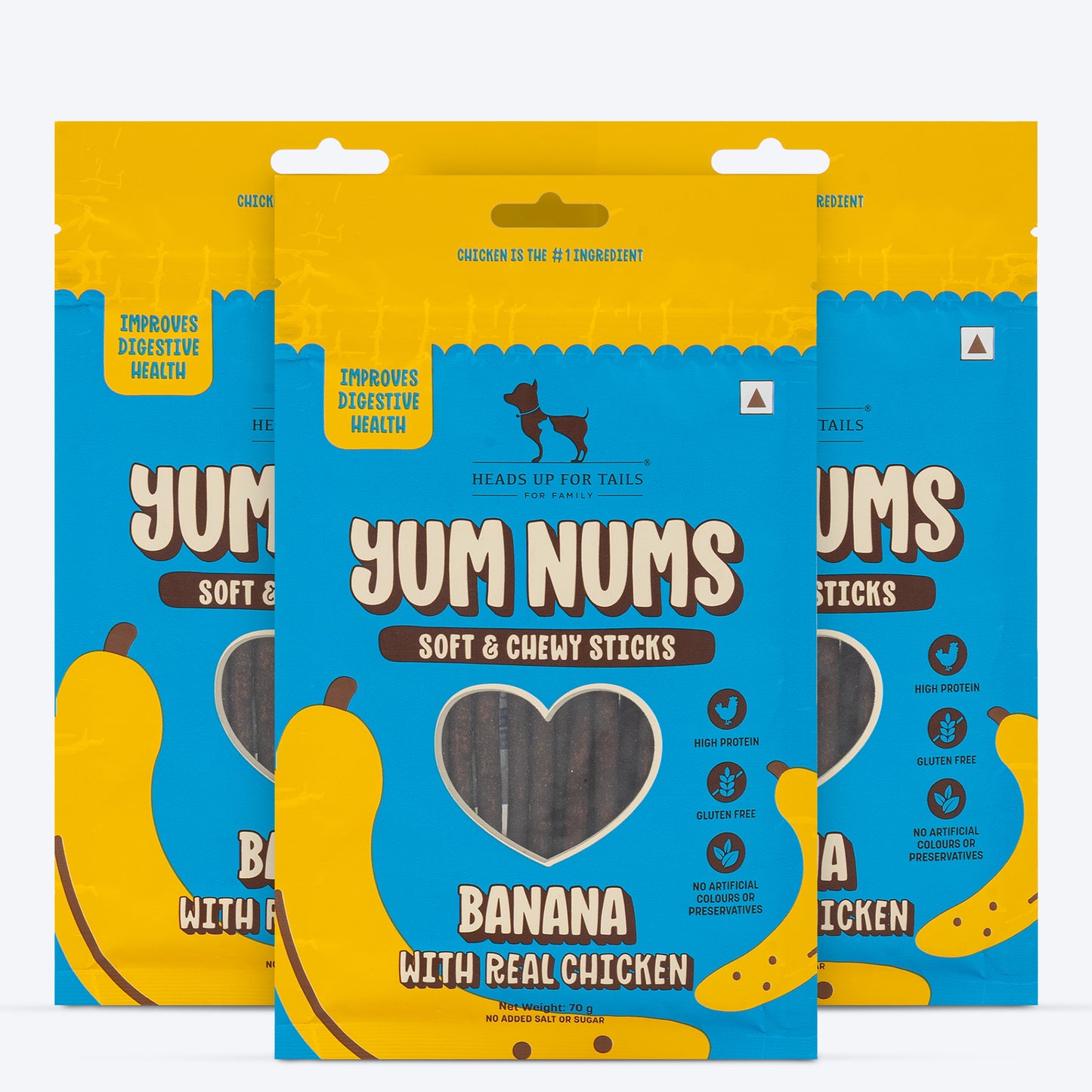 HUFT Yum Nums Soft & Chewy Sticks Banana with Real Chicken Treat For Dogs - 70 g - Heads Up For Tails