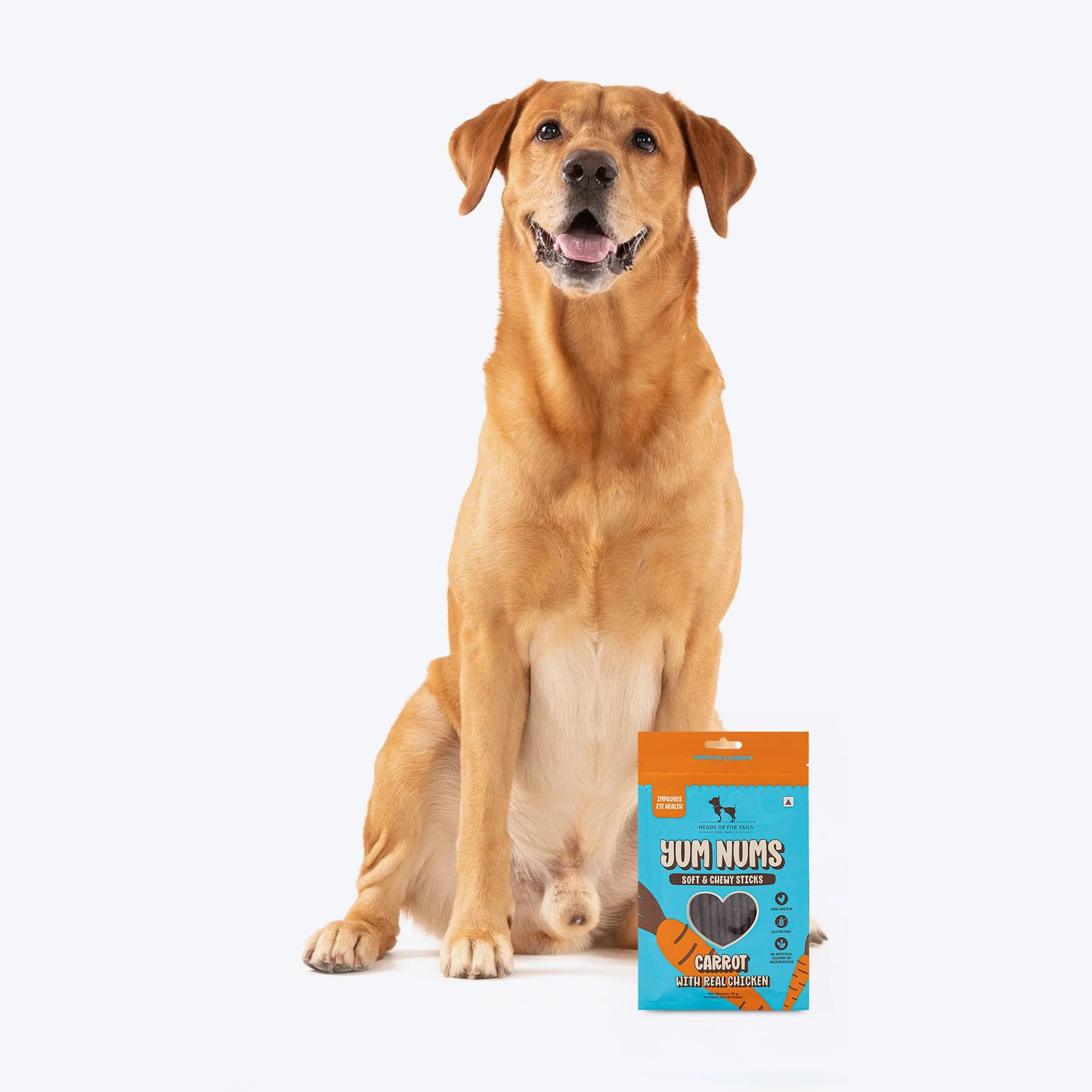 HUFT Yum Nums Dog Treats Soft & Chewy Sticks Carrot With Real Chicken - 70 gm - Heads Up For Tails