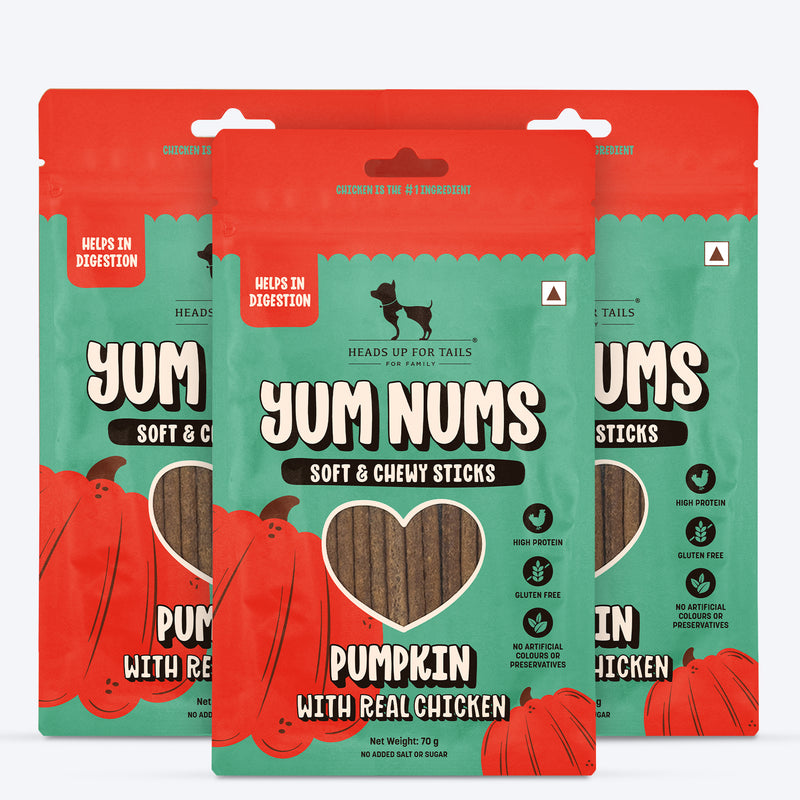 HUFT Yum Nums Soft & Chewy Sticks Pumpkin with Real Chicken Treat For Dogs - 70 g - Heads Up For Tails
