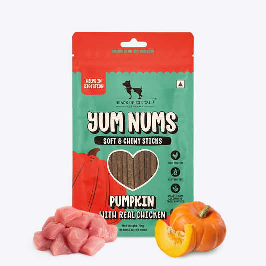 HUFT Yum Nums Soft & Chewy Sticks Pumpkin with Real Chicken Treat For Dogs - 70 g - Heads Up For Tails