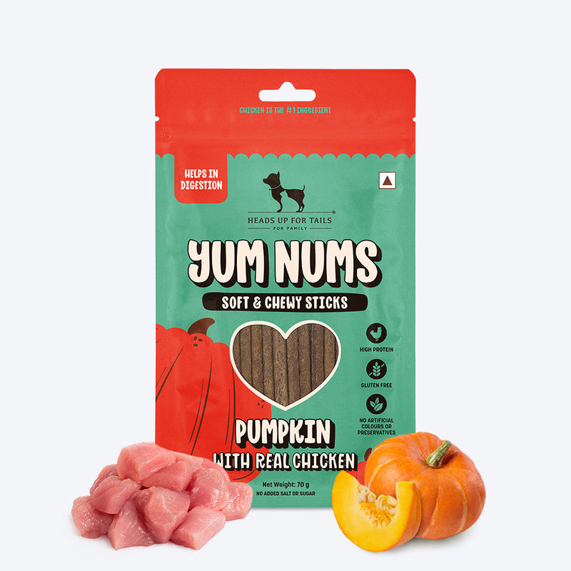 HUFT Yum Nums Soft & Chewy Sticks Pumpkin with Real Chicken Treat For Dogs - 70 g - Heads Up For Tails