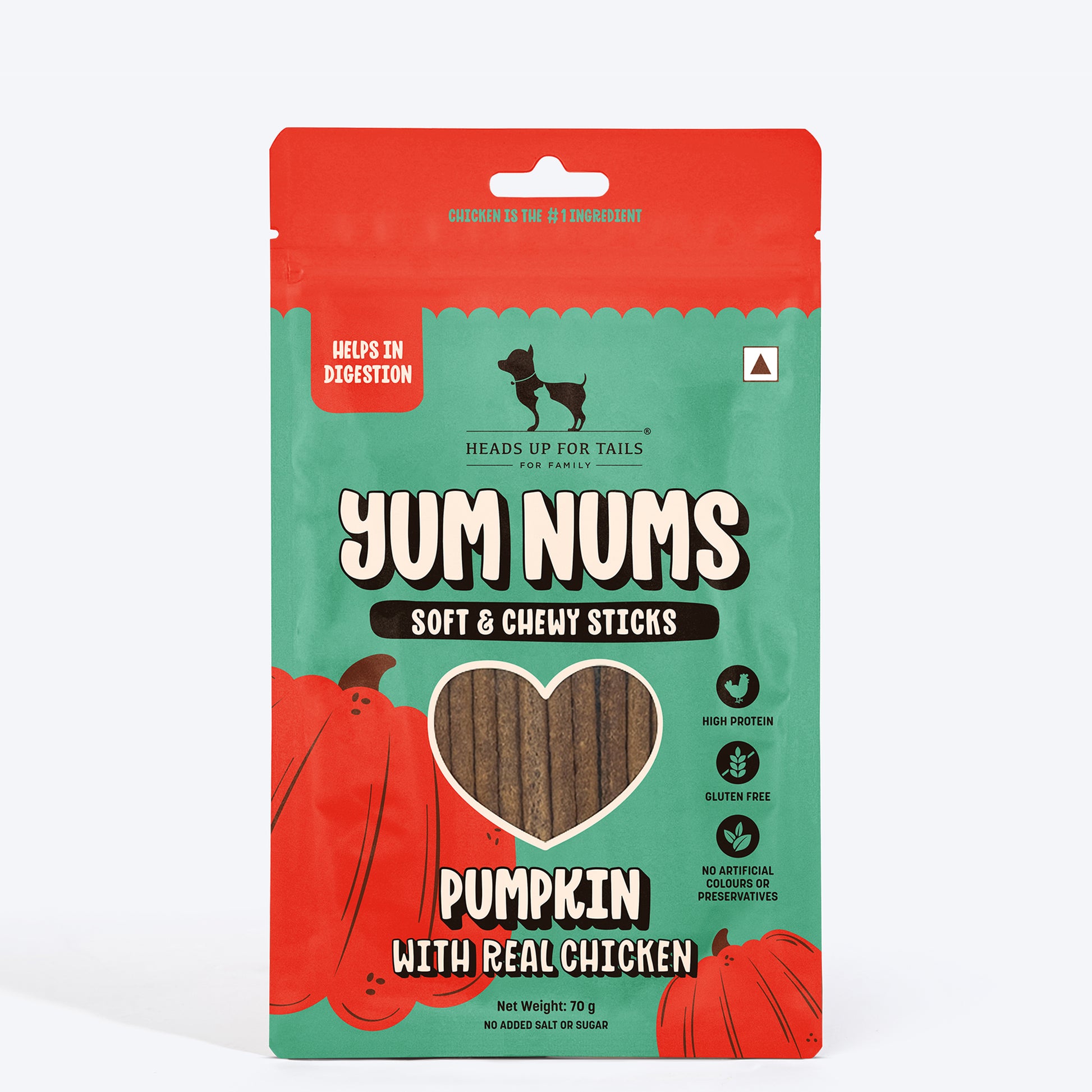 HUFT Yum Nums Soft & Chewy Sticks Pumpkin with Real Chicken Treat For Dogs - 70 g - Heads Up For Tails