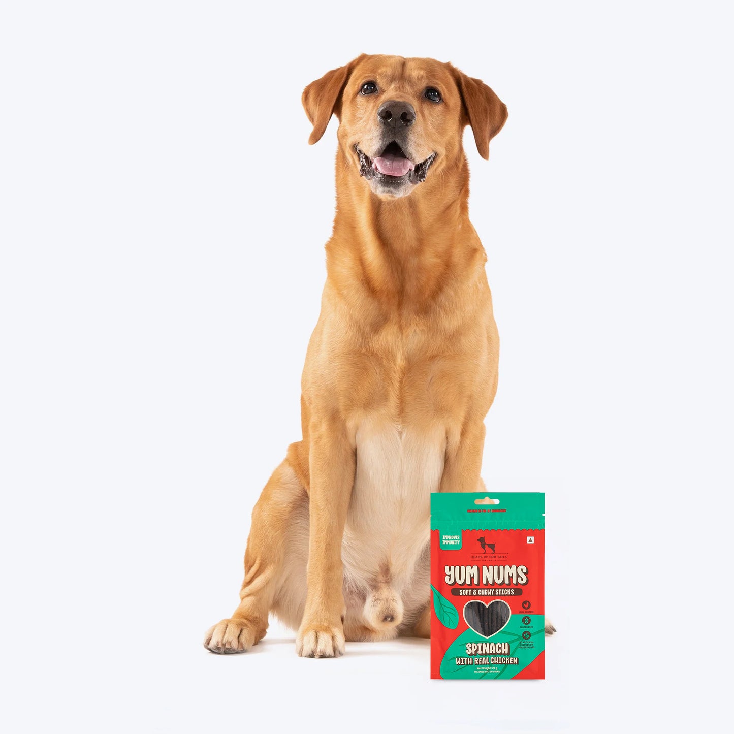 HUFT Yum Nums Dog Treats Soft & Chewy Sticks Spinach With Real Chicken - 70 gm - Heads Up For Tails