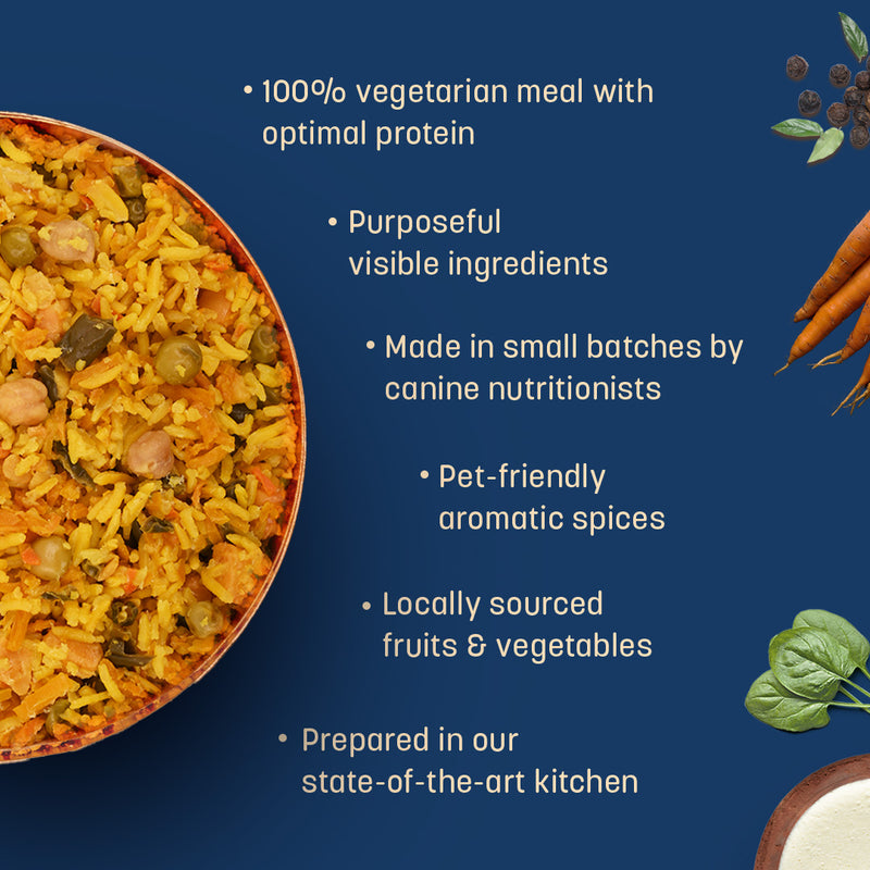 Sara's Wholesome Flavours Of India Vegetable Biryani Dog Wet Food, 300 gm, with 35% paneer and 65% rice & veggies.