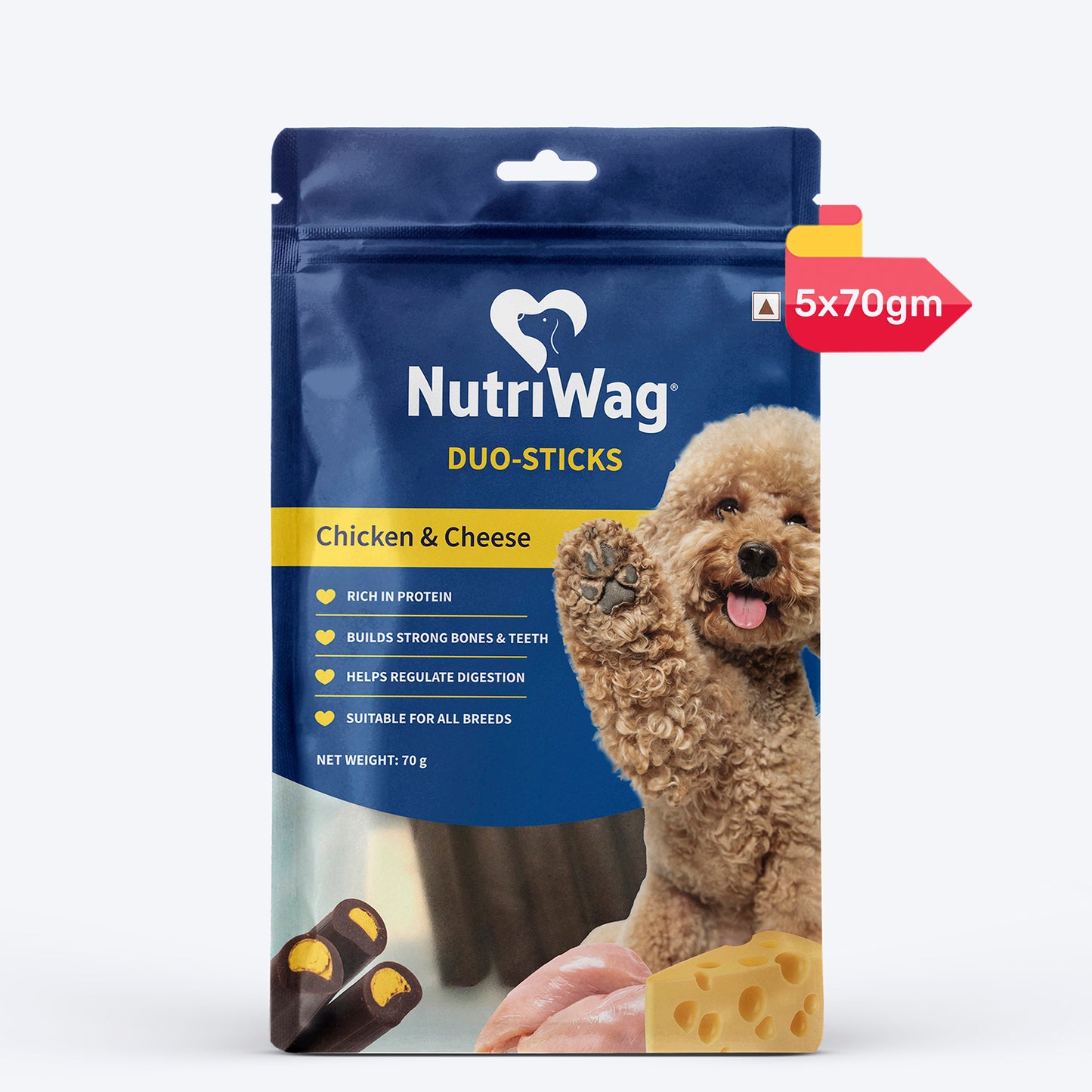NutriWag Chicken & Cheese Duo Sticks Treats For Dog - 70 gm