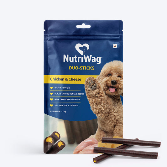 NutriWag Chicken & Cheese Duo Sticks Treats For Dog - 70 gm - Heads Up For Tails