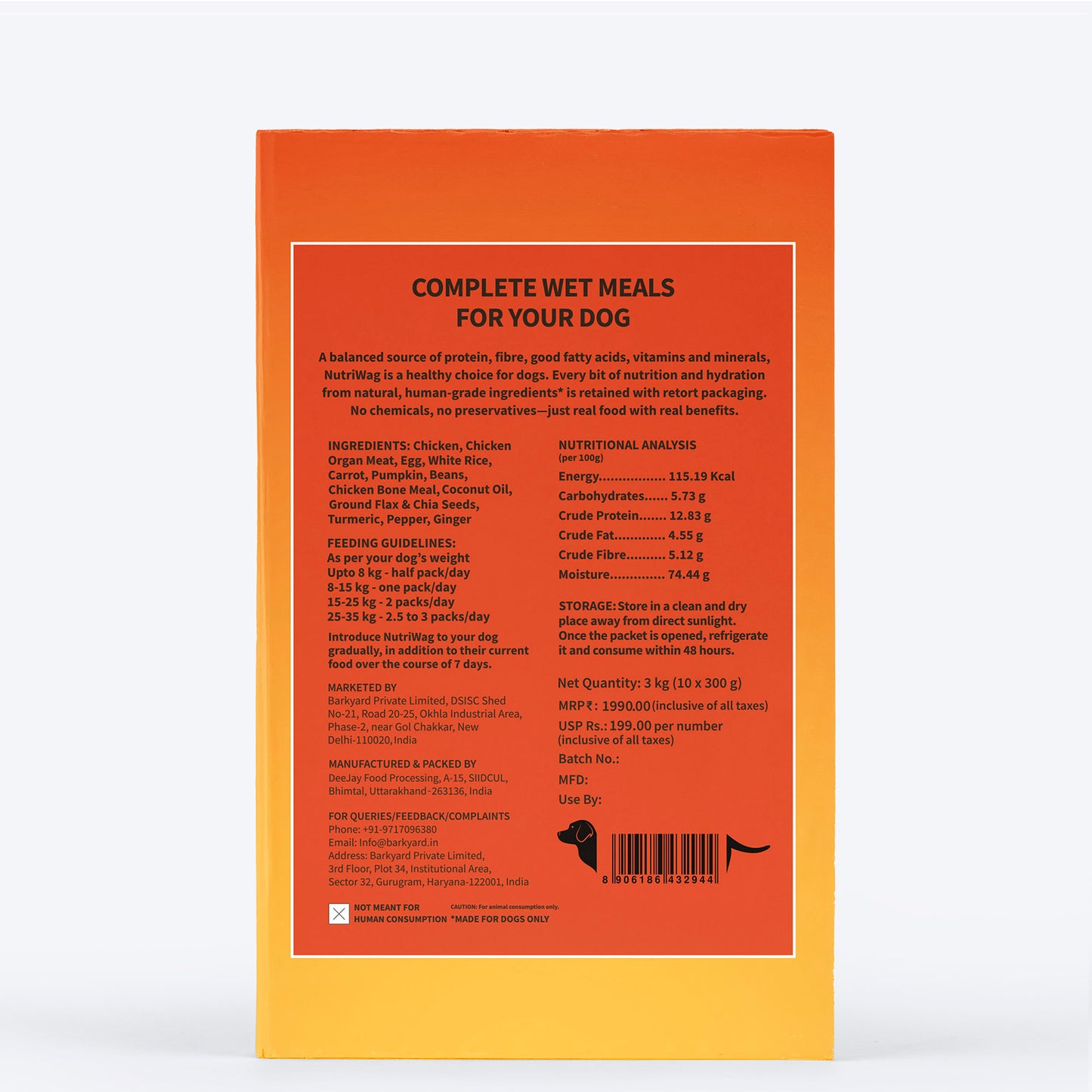 NutriWag Complete Wet Meals With Chicken, Rice & Pumpkin For Dog - 300g - Heads Up For Tails