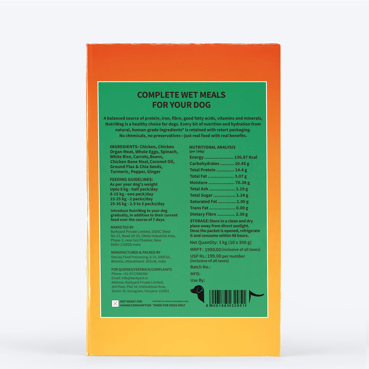 NutriWag Complete Wet Meals With Chicken, Rice & Spinach For Dog - 300g - Heads Up For Tails