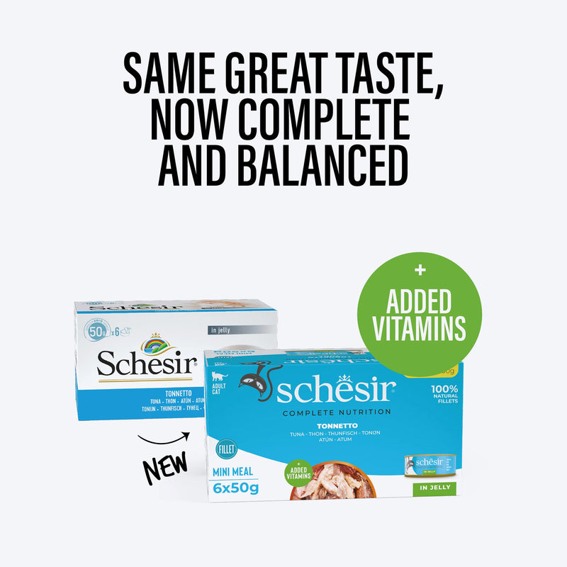 Schesir 52% Tuna in Jelly Wet Cat Food - (6 x 50 g) - Heads Up For Tails
