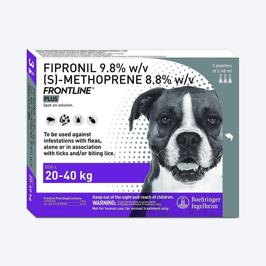 Frontline Plus Spot On Flea & Tick Solution For Dogs - Large Breed (Over 20 Upto 40 kg) - Heads Up For Tails