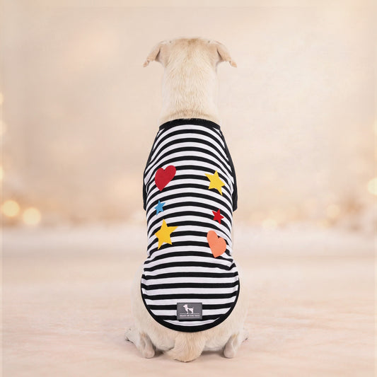 HUFT Twinkle Hearts T-Shirt For Dog - Black & White