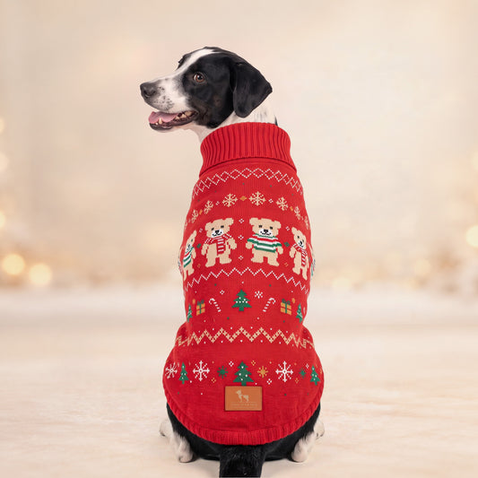 HUFT Jolly Teddies Sweater For Dog - Red