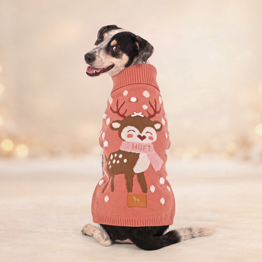 HUFT Snowfall Reindeer Sweater For Dog - Pink
