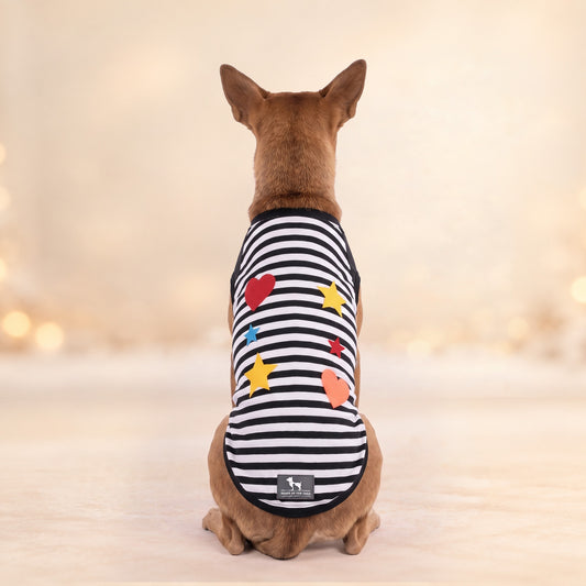 HUFT Twinkle Hearts T-Shirt For Dog - Black & White