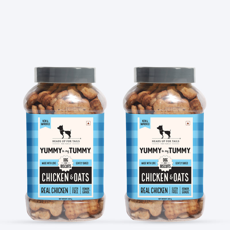 HUFT Yummy In My Tummy Chicken & Oats Gluten-Free Dog Biscuits, Low-Calorie Oven-Baked Treats for Dogs, 100% Human-Grade Ingredients - Heads Up For Tails