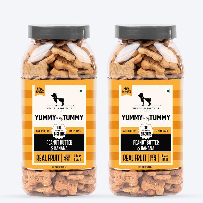 HUFT Yummy In My Tummy Peanut Butter & Banana Gluten-Free Dog Biscuits Vegetarian, Human-Grade Ingredients - Heads Up For Tails