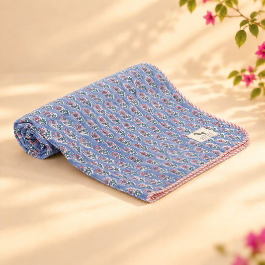 HUFT Jaipuri Phool Dog Blanket - Blue & Pink