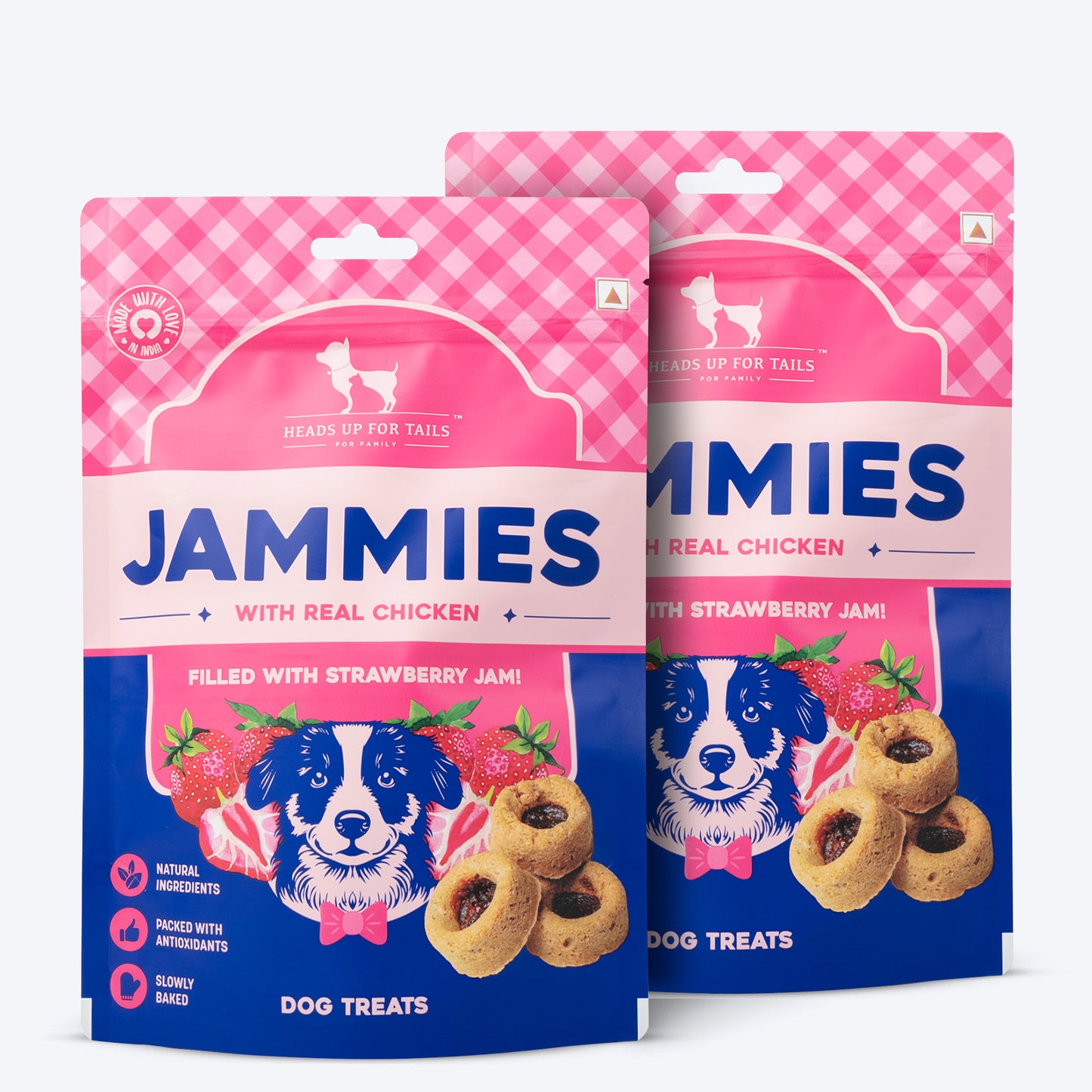 HUFT Jammies - Strawberry Jam Filled Dog Treats - 100 gm - Heads Up For Tails