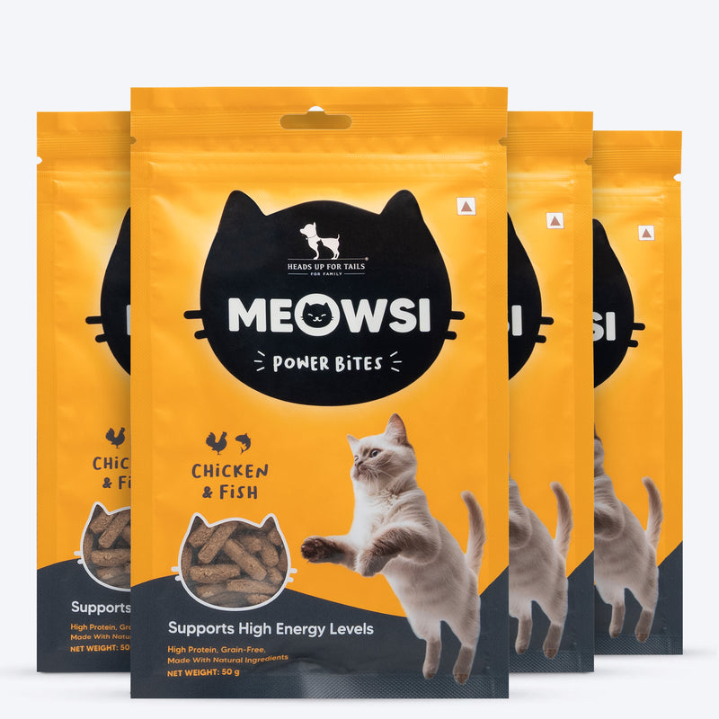 Meowsi by HUFT Chicken & Fish Power Bites Cat Treats for Cats Grain-Free, High-Protein 50 gm - Heads Up For Tails