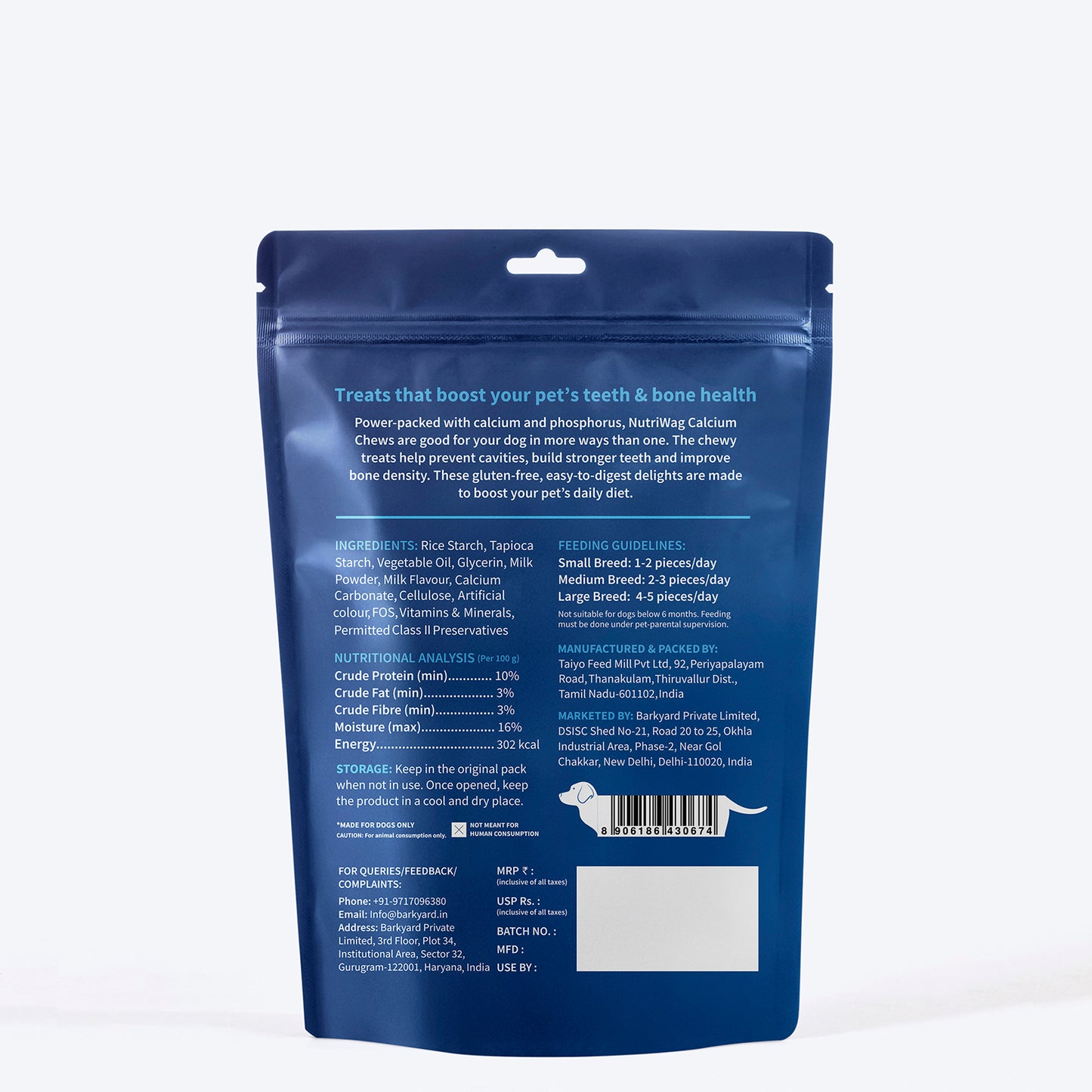 NutriWag Milk Calcium Chew Bones Treats For Dog - Heads Up For Tails