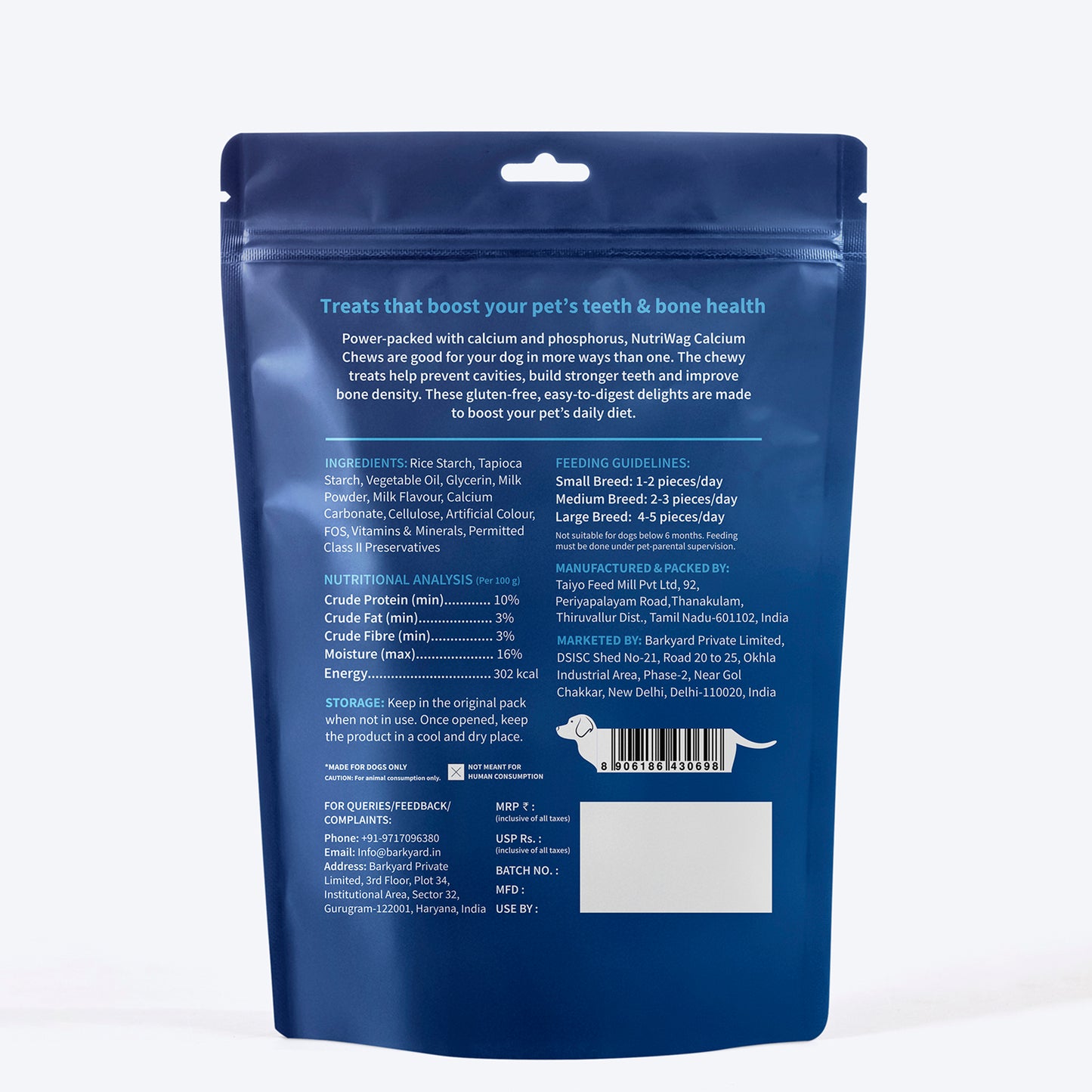 NutriWag Milk Calcium Chew Bones Treats For Dog - Heads Up For Tails