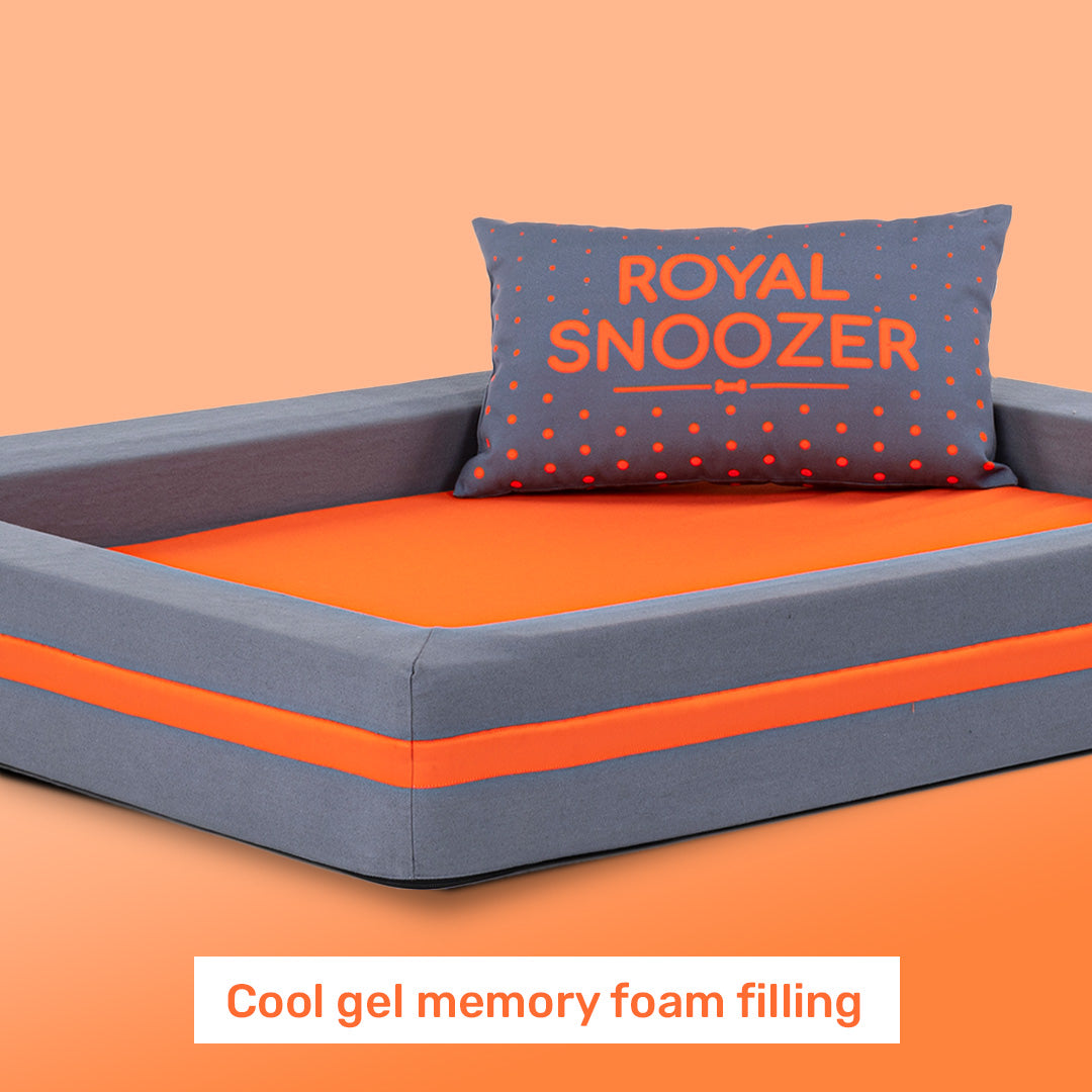 HUFT Royal Snooze Bed for Dog - Grey & Orange - Heads Up For Tails