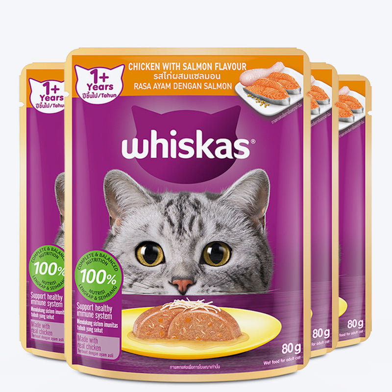 Whiskas Chicken with Salmon in Jelly Flavour (1+ Years) Adult Cat Wet Food - 80 gm Pack