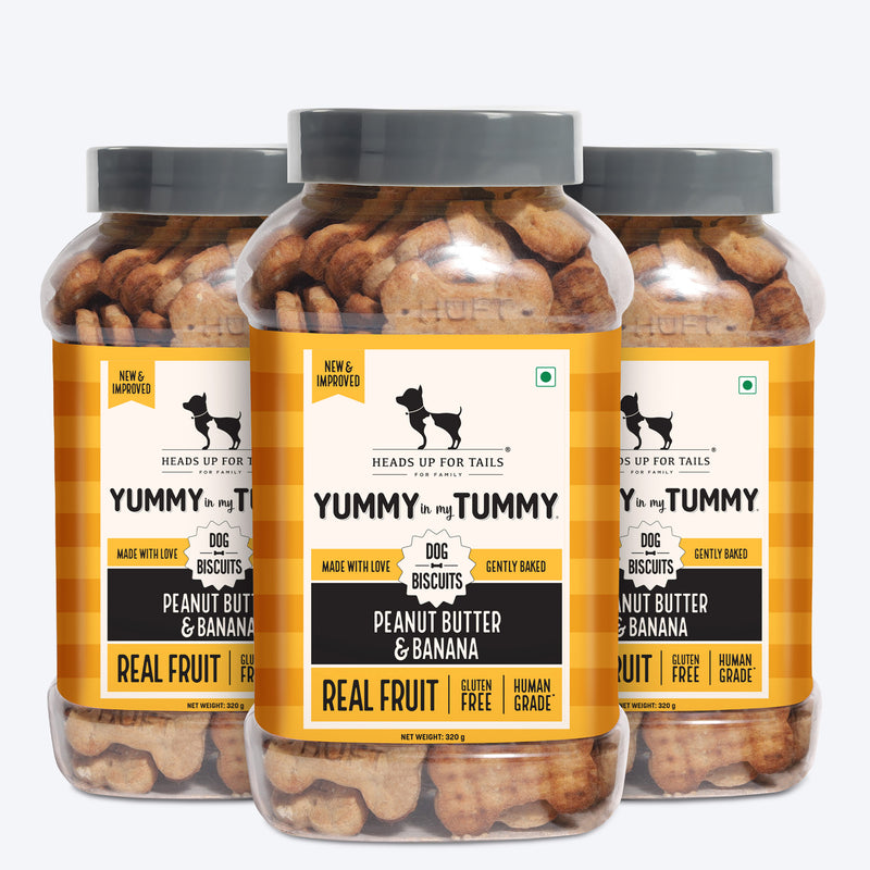 Heads Up for Tails Yummy in my Tummy Peanut Butter & Banana Dog Biscuits, 320g, gluten-free, gently baked