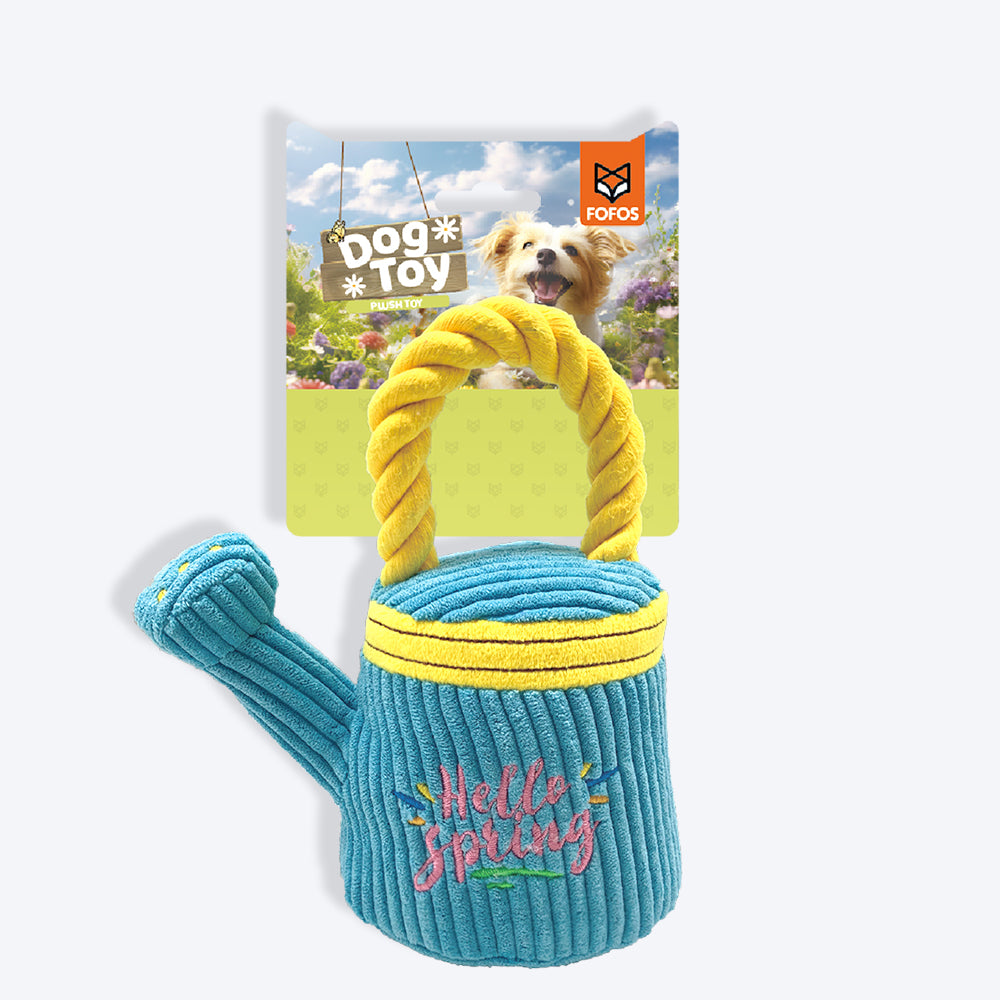 FOFOS Garden Watering Can Squeaky Plush Toy For Dog - Blue & Yellow - Heads Up For Tails