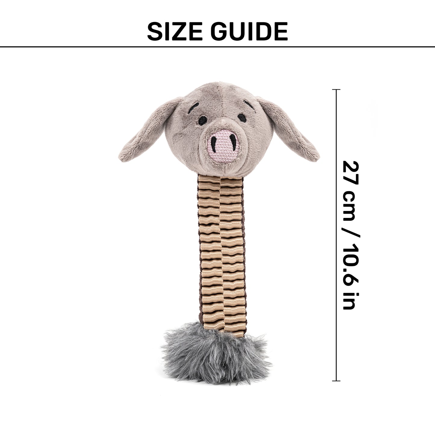 HUFT Tuggie Piggie Plush Toy For Dog - Grey - Heads Up For Tails