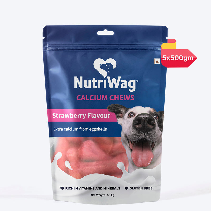 NutriWag Strawberry Calcium Chew Bones Treats For Dog - Heads Up For Tails