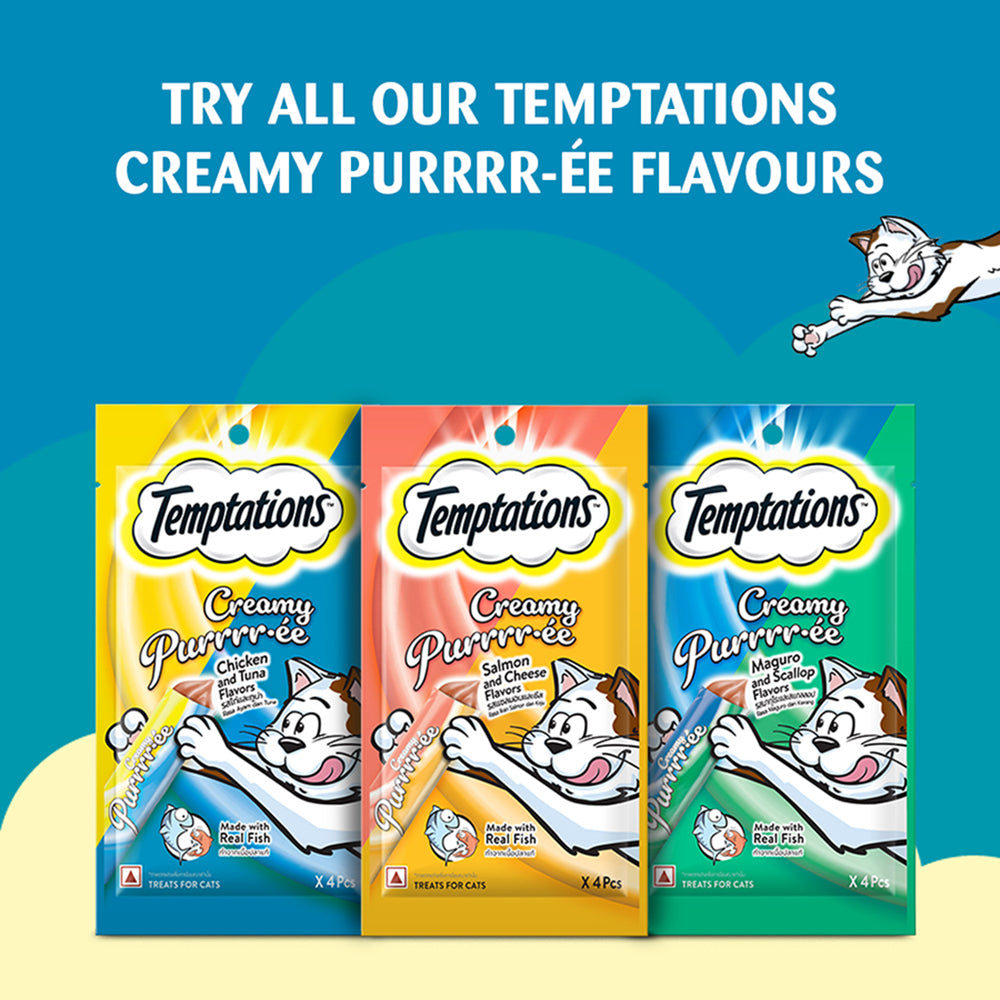 Temptations Creamy Purrrr-'©e, Salmon & Cheese Flavour 48g (4 pieces) - Heads Up For Tails