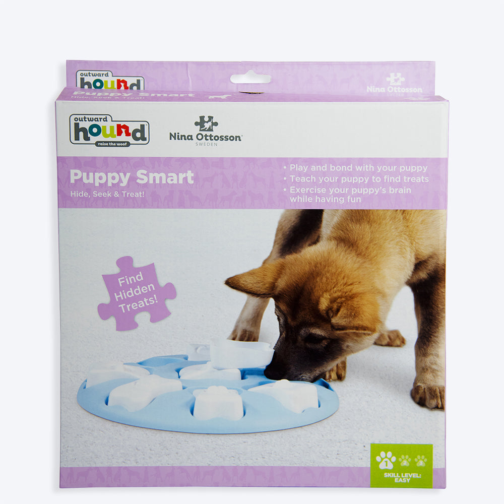 Outward Hound Puppy Smart Interactive Treat Puzzle Dog Toy - Blue - Heads Up For Tails