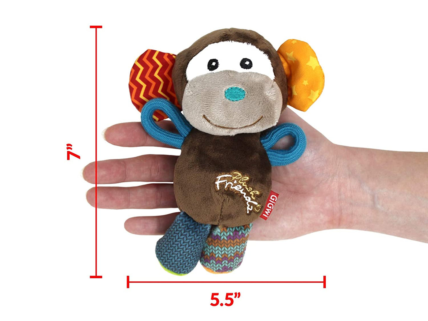 GiGwi Plush Friendz Dog Toy - Monkey (with Squeaker) - Heads Up For Tails