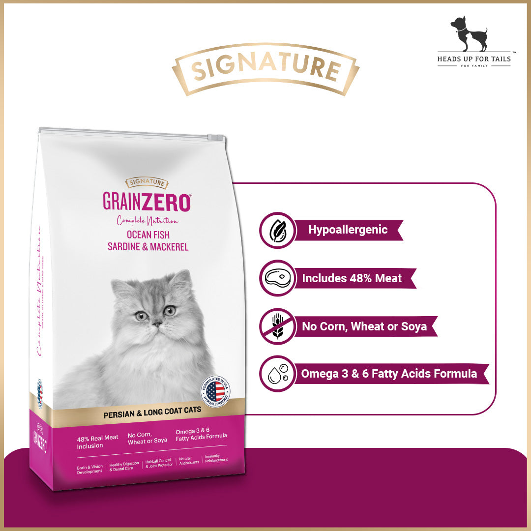 Signature Grain Zero Persian And Long Coat Dry Cat Food - 1.2kg - Heads Up For Tails