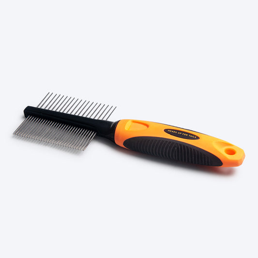 HUFT Double Sided Steel Comb for Cats & Dogs - Orange - Heads Up For Tails