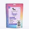 Sara's Doggie Treats Pawsome Party Pack, 200 gm, features 6 delicious variants for dogs, with a colorful packaging design.