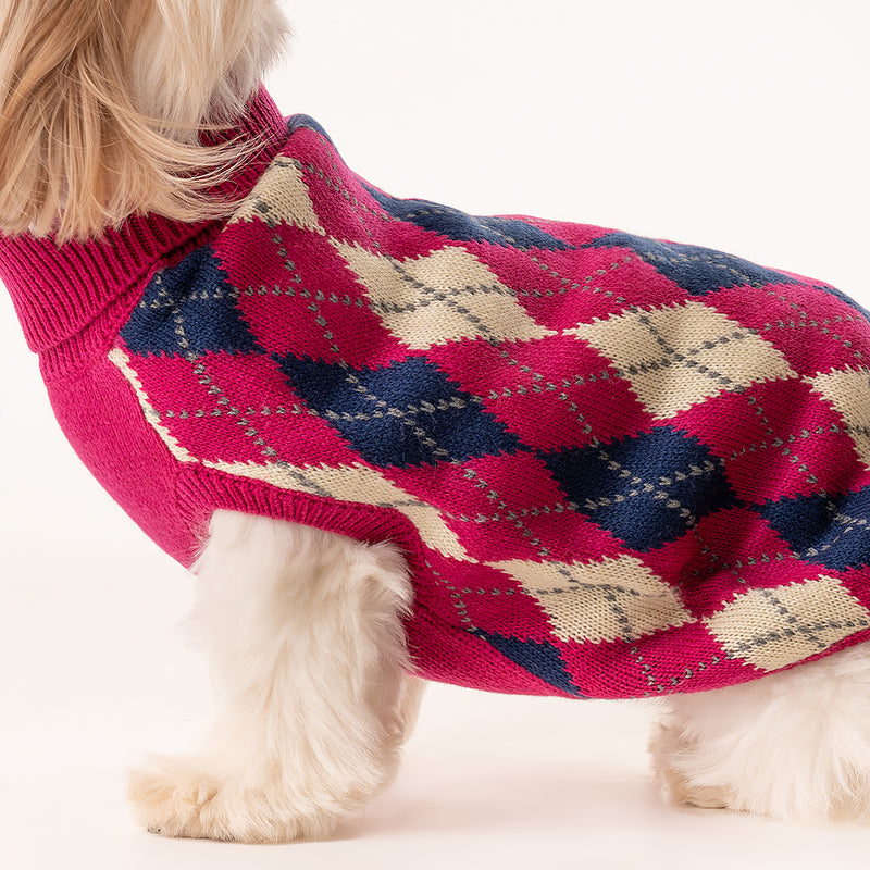 HUFT Argyle Pet Sweater - Pink/Cream - Heads Up For Tails