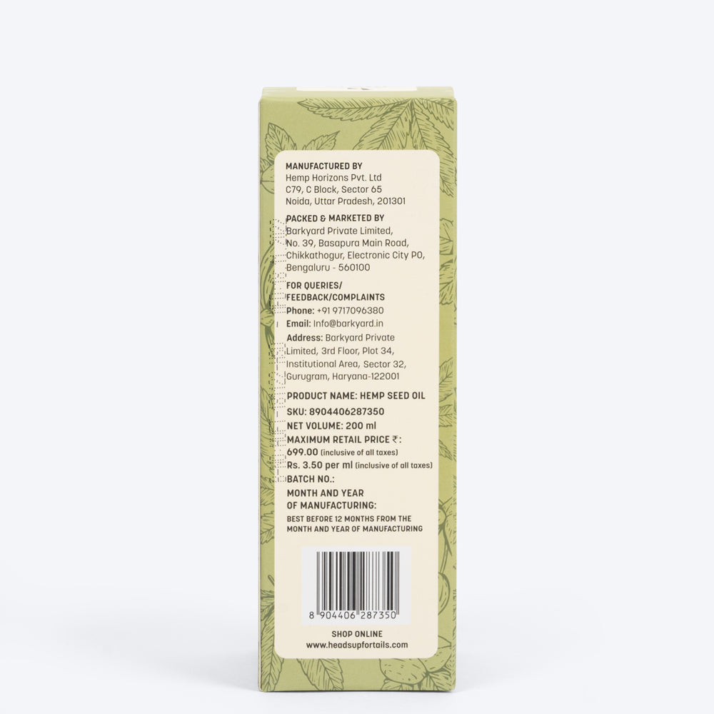 HUFT Cold Pressed Hemp Seed Oil For Dogs and Cats - 200 ml - Heads Up For Tails