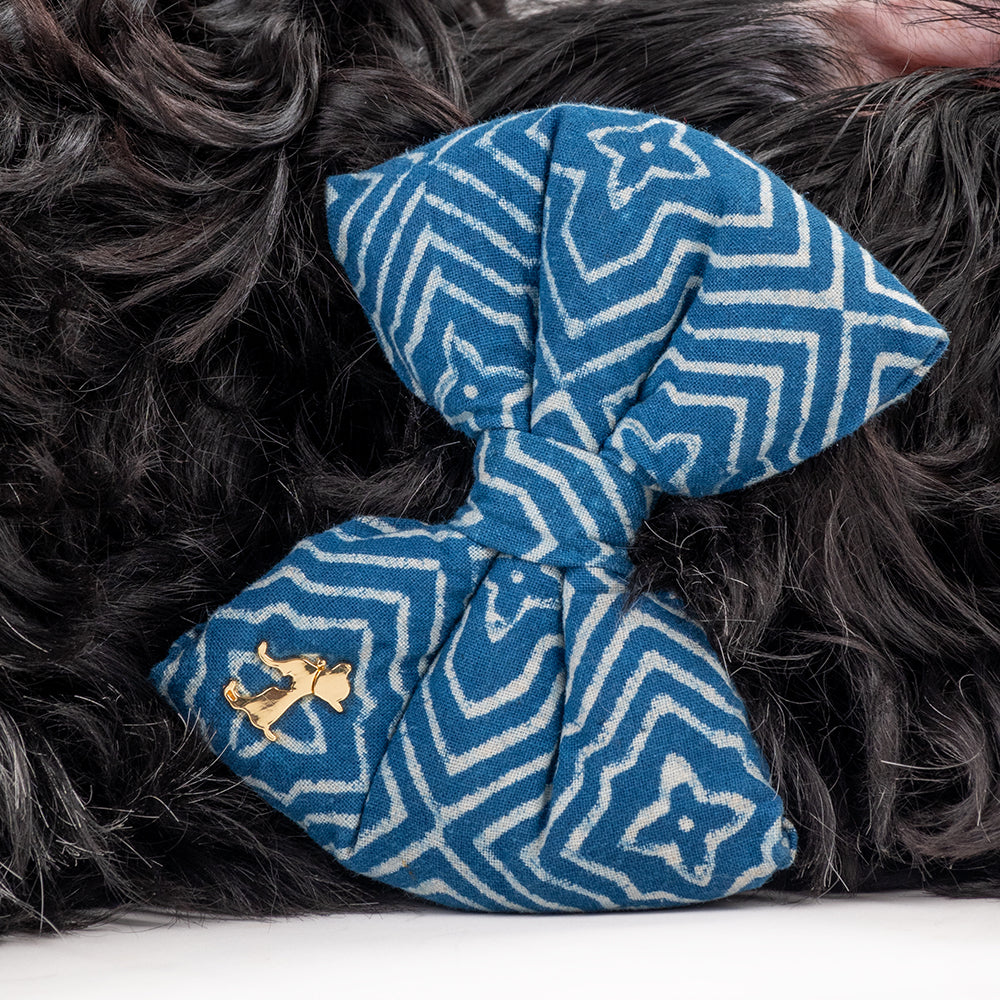 HUFT The Indian Collective Utsav Indigo Dog Bowtie With Strap - Heads Up For Tails