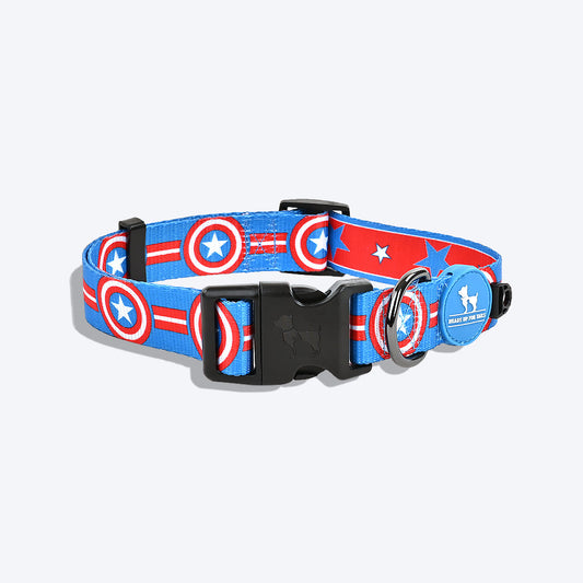 HUFT X©Marvel 2.0 Captain America Printed Dog Collar - Blue and Red - Heads Up For Tails