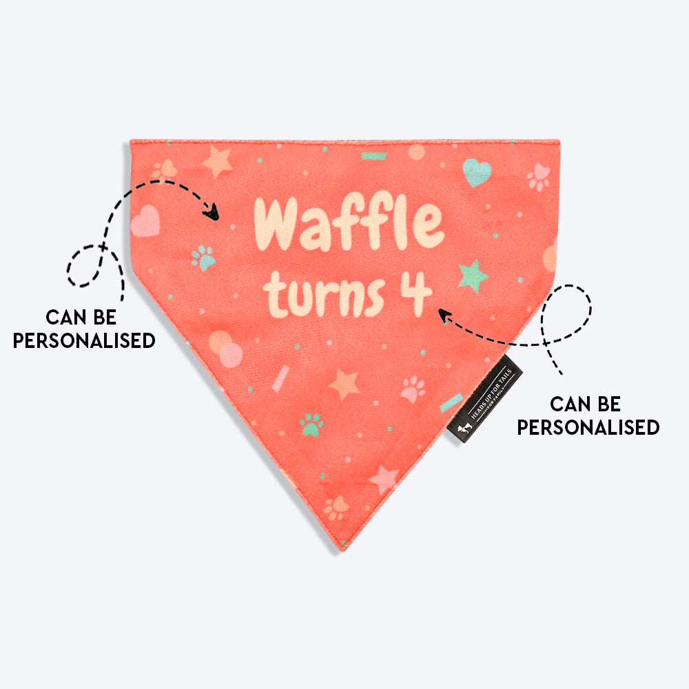 HUFT Personalised Party Starter Birthday Dog Bandana - Coral - Heads Up For Tails