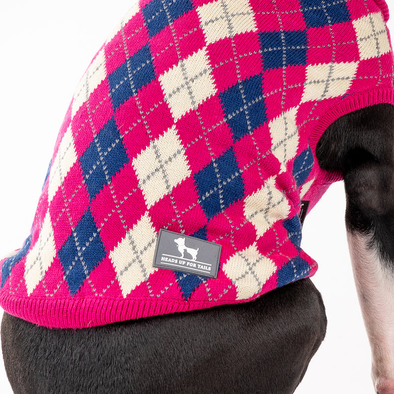 HUFT Argyle Pet Sweater - Pink/Cream - Heads Up For Tails