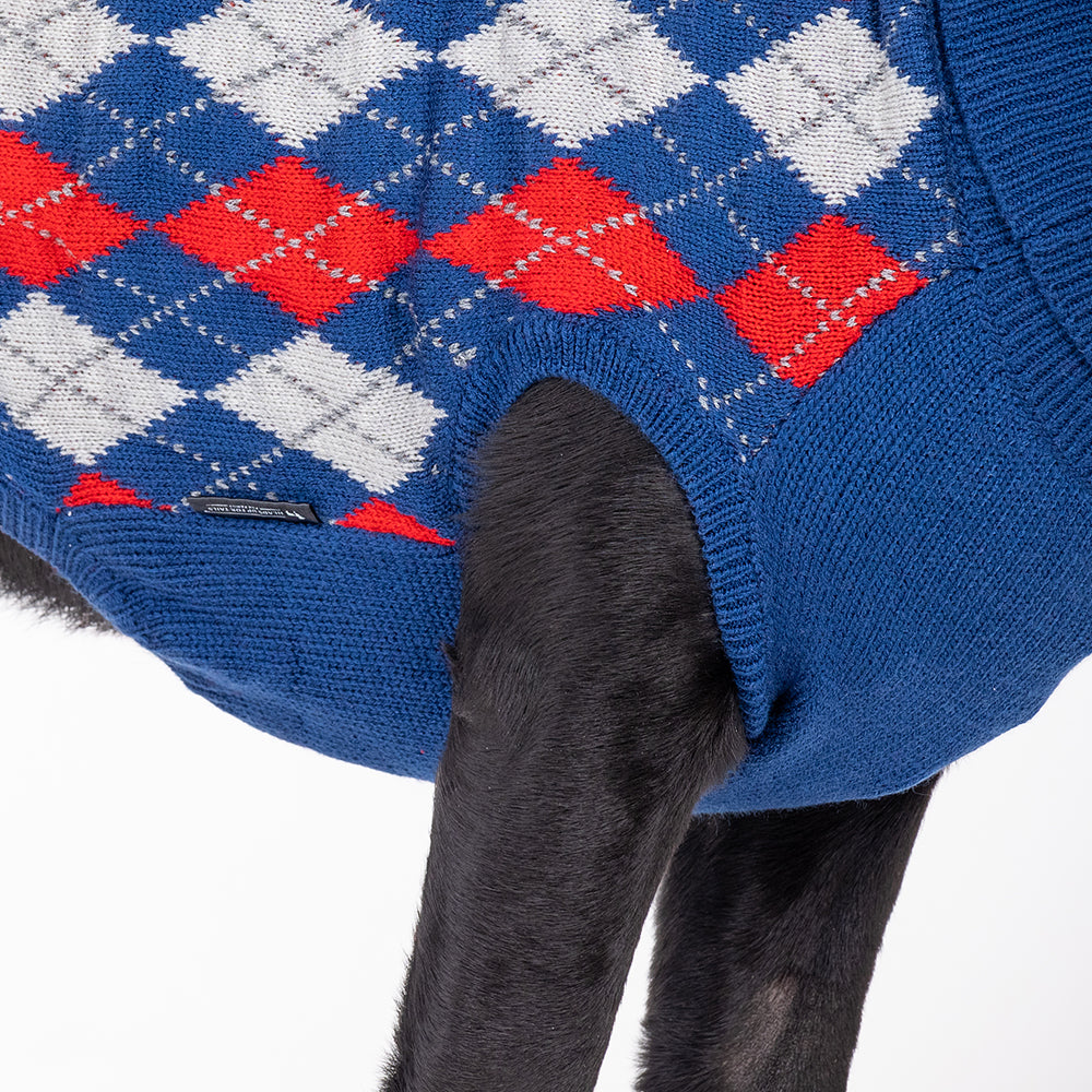 HUFT Argyle Pet Sweater - Red/Blue - Heads Up For Tails