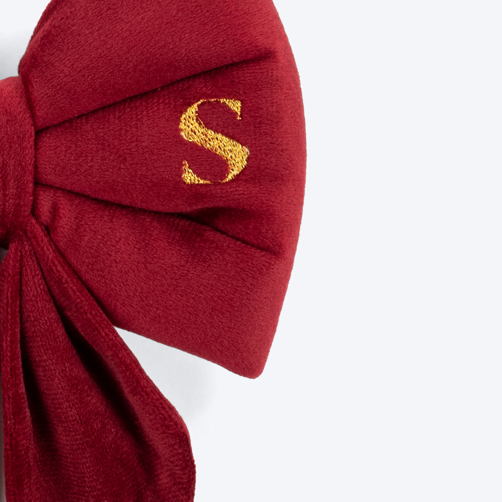 HUFT Personalised Luxe Velvet Dog Bow Tie - Maroon - Heads Up For Tails