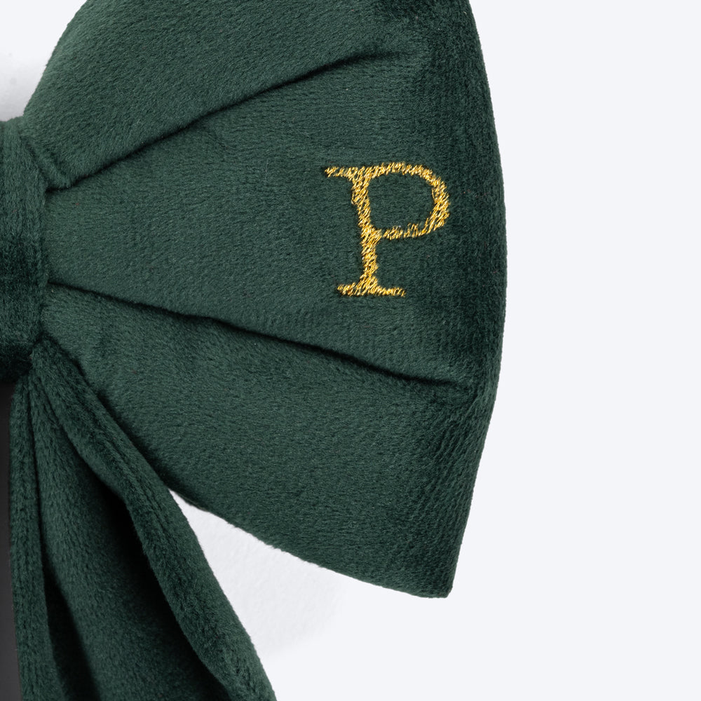 HUFT Personalised Luxe Velvet Dog Bow Tie - Dark Green - Heads Up For Tails