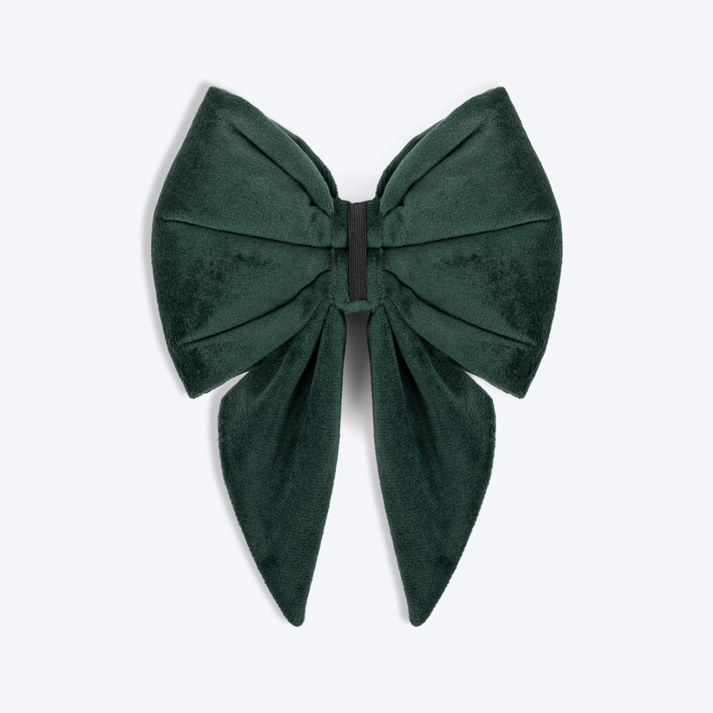 HUFT Personalised Luxe Velvet Dog Bow Tie - Dark Green - Heads Up For Tails