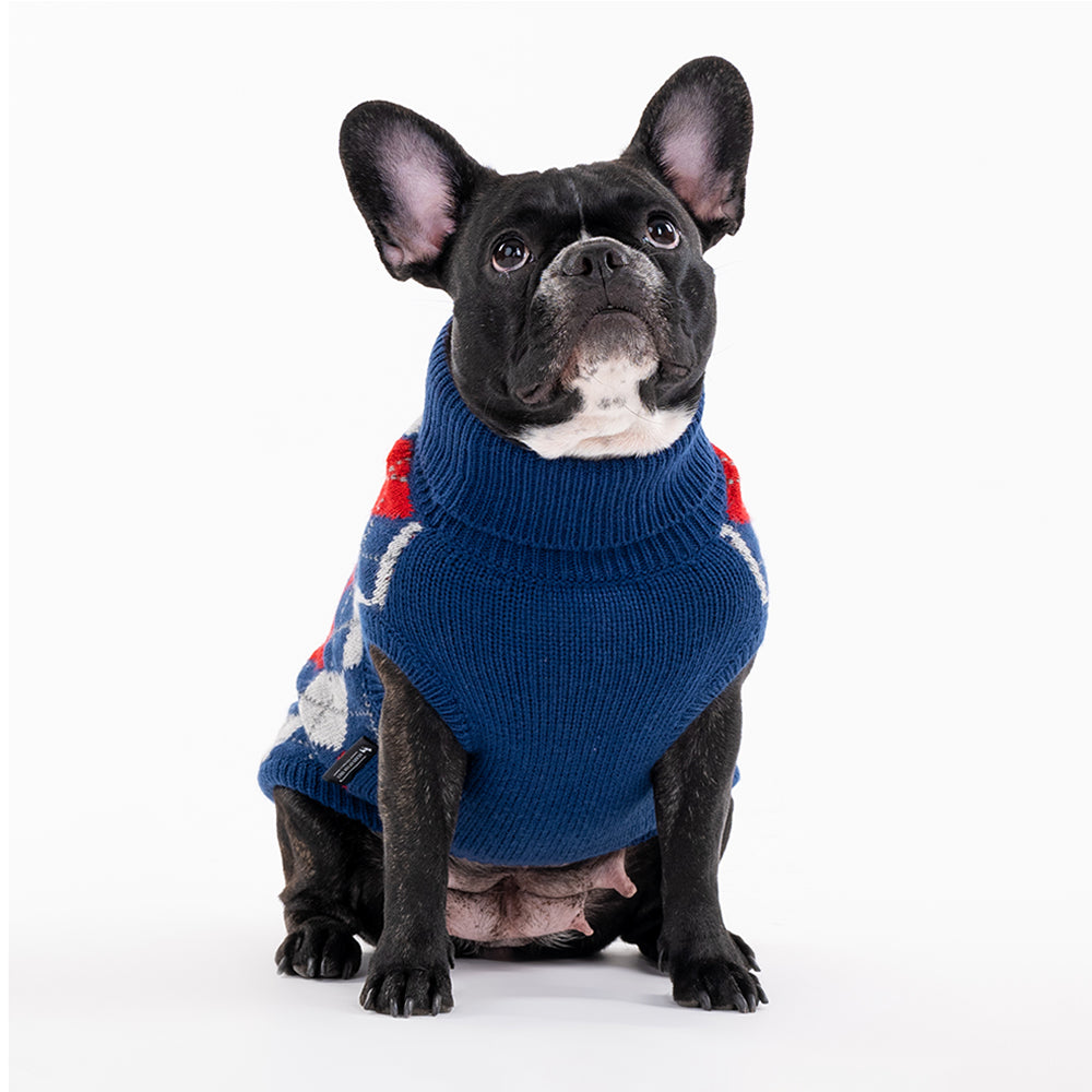 HUFT Argyle Pet Sweater - Red/Blue - Heads Up For Tails