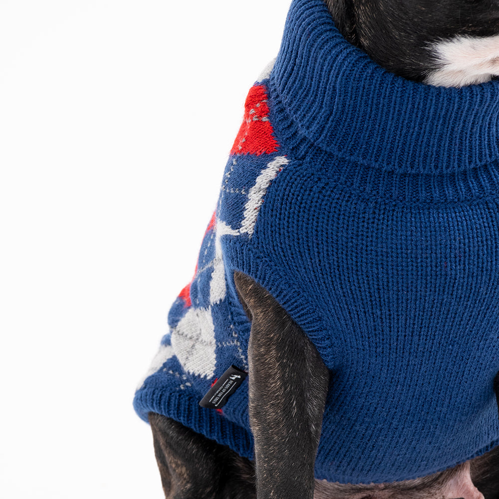 HUFT Argyle Pet Sweater - Red/Blue - Heads Up For Tails