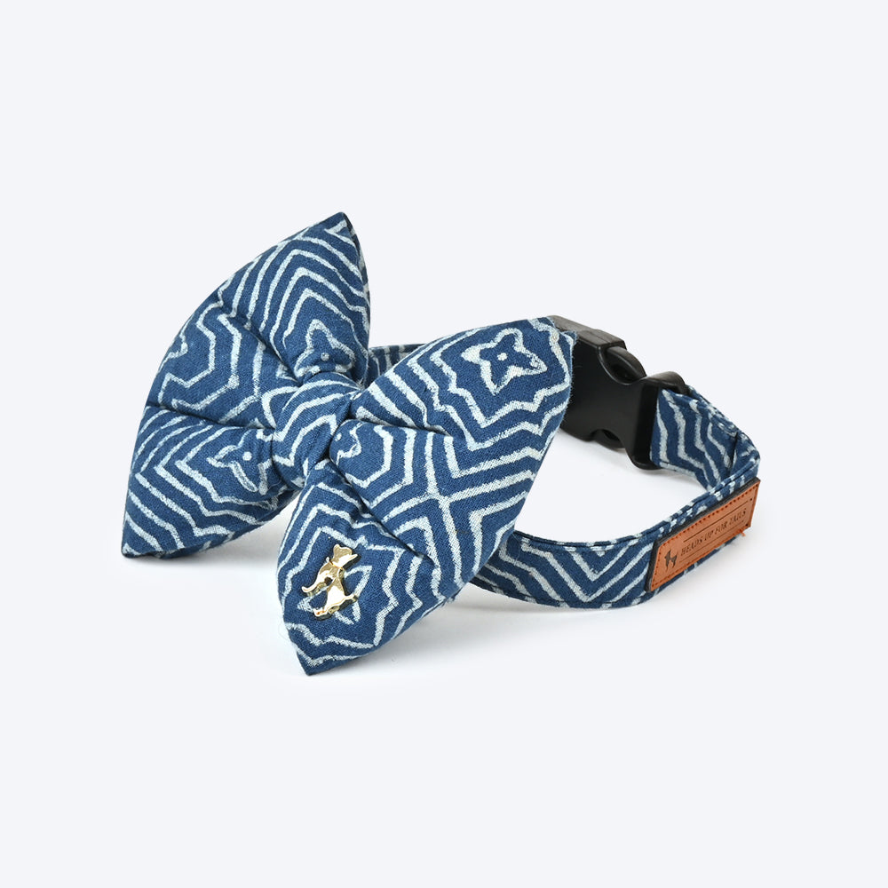 HUFT The Indian Collective Utsav Indigo Dog Bowtie With Strap - Heads Up For Tails